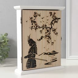 Ключница настенная «Сакура и самурай», дерево, 6 крючков, 26.5×20.8×6.3 см