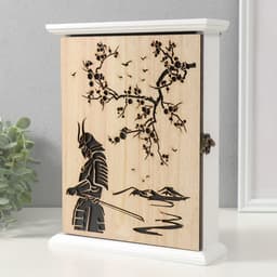 Ключница настенная «Сакура и самурай», дерево, 6 крючков, 26.5×20.8×6.3 см