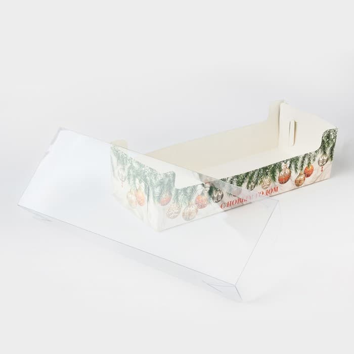 Коробка для кондитерских изделий новогодняя с пластиковой крышкой «С Новым годом», 30×8×11 см