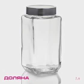 Банка для сыпучих Доляна «Призма», 1 л, 9×18.5 см, с металлической крышкой, стекло, прозрачная