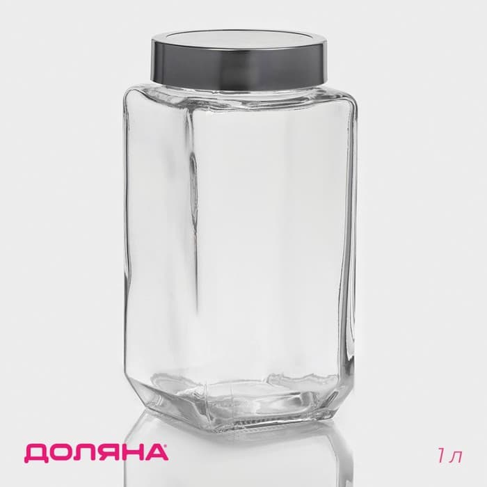 Банка для сыпучих Доляна «Призма», 1 л, 9×18.5 см, с металлической крышкой, стекло, прозрачная