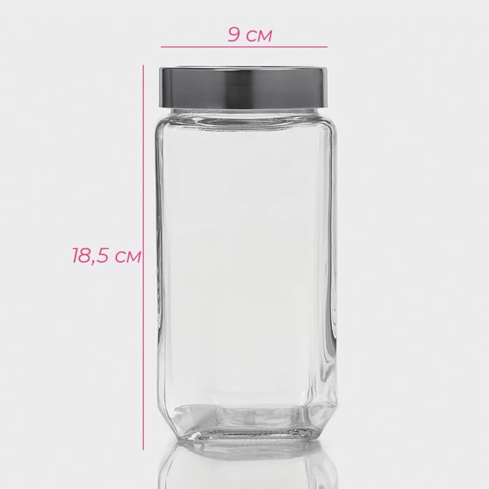 Банка для сыпучих Доляна «Призма», 1 л, 9×18.5 см, с металлической крышкой, стекло, прозрачная