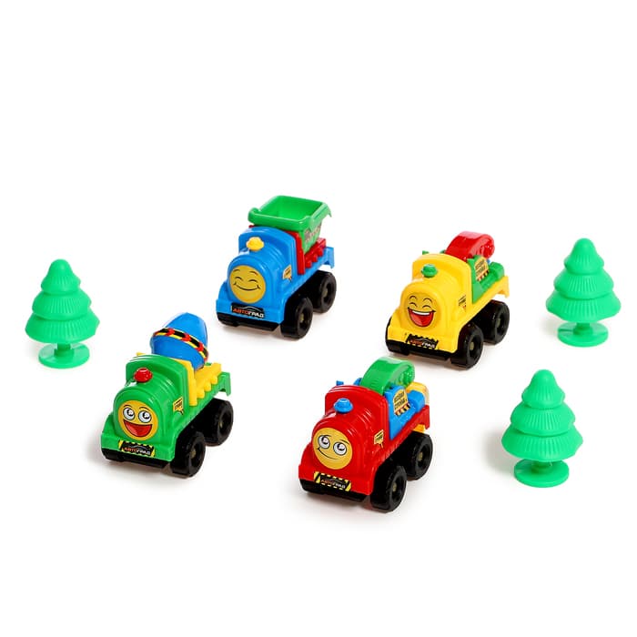 Машинки инерционные «Весёлая стройка», набор 4 шт., с аксессуарами, цвета МИКС