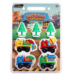 Машинки инерционные «Весёлая стройка», набор 4 шт., с аксессуарами, цвета МИКС