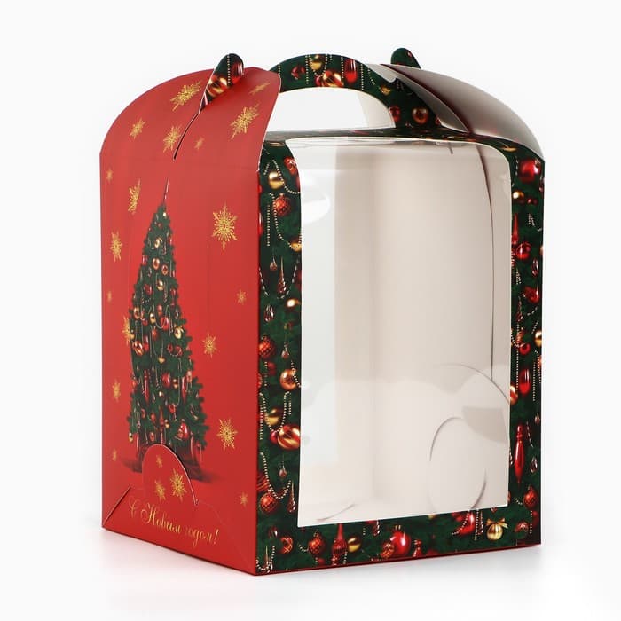 Коробка складная под маленький торт новогодняя «Роскошная ёлка», 15×15×18 см