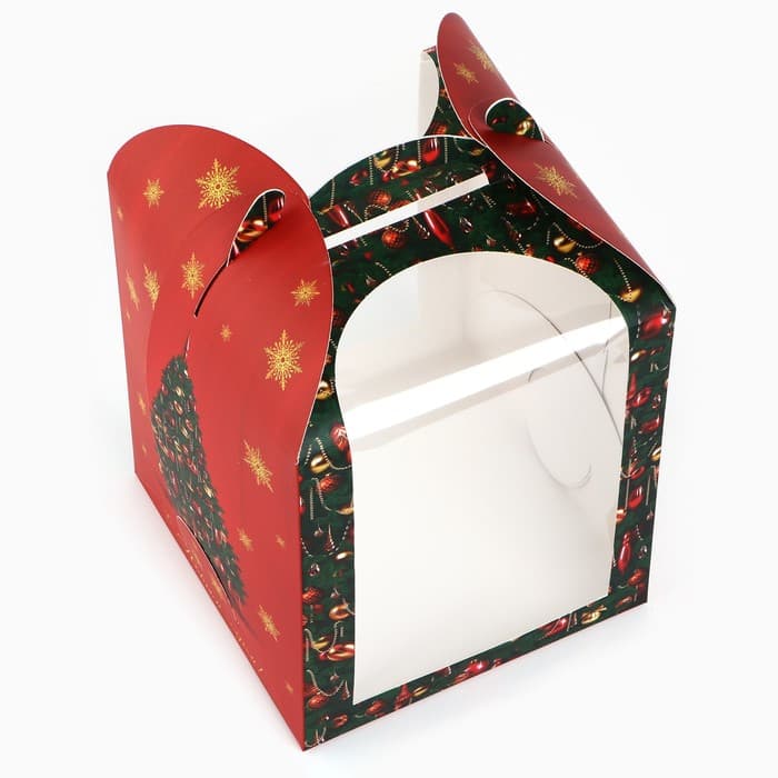Коробка складная под маленький торт новогодняя «Роскошная ёлка», 15×15×18 см