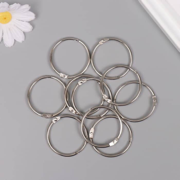 Кольца для творчества (фотоальбомов) «Серебро», внутренний d=3.5 см, внешний d=4 см, набор 10 шт.