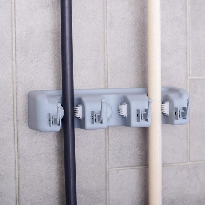 Держатель для уборочного инвентаря с крючками Доляна, 26×6×10 см, серый