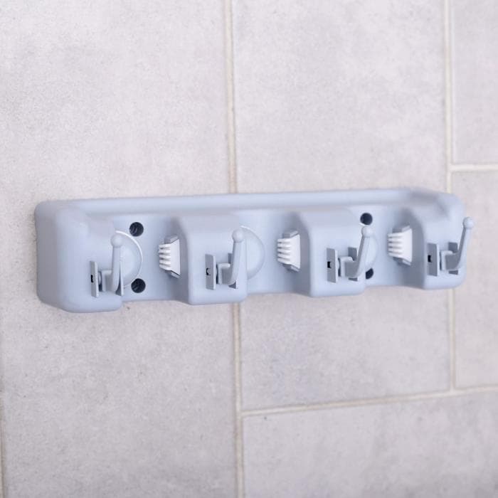 Держатель для уборочного инвентаря с крючками Доляна, 26×6×10 см, серый