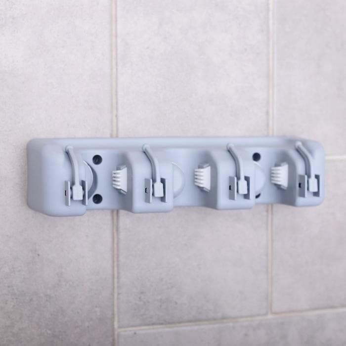 Держатель для уборочного инвентаря с крючками Доляна, 26×6×10 см, серый