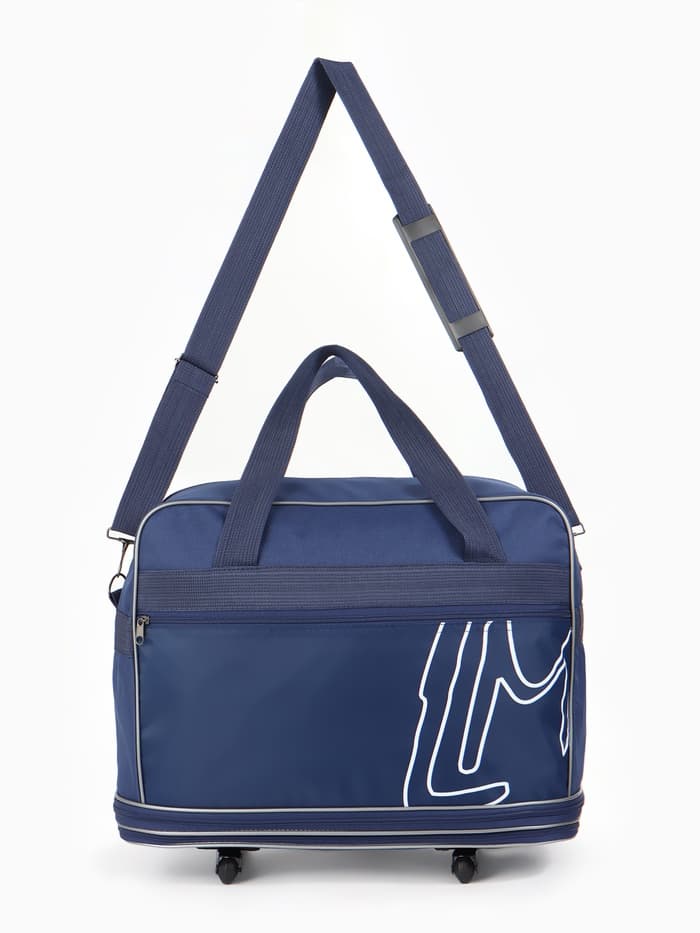 Сумка дорожная 20" на 4 колёсах, отдел на молнии, с увеличением, наружный карман, длинный ремень, синяя