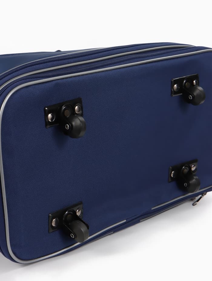 Сумка дорожная 20" на 4 колёсах, отдел на молнии, с увеличением, наружный карман, длинный ремень, синяя