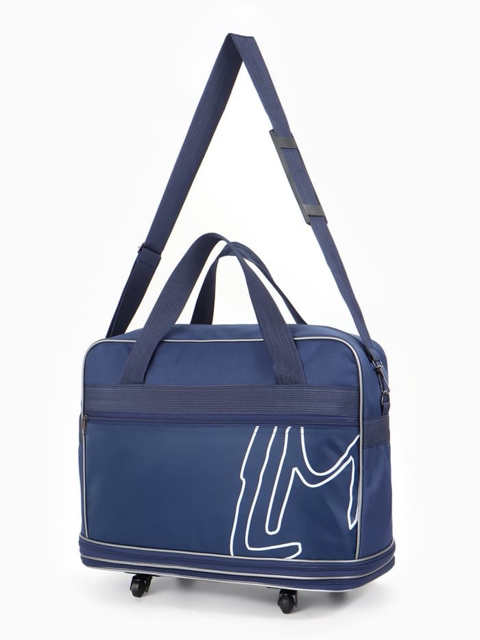 Сумка дорожная 20" на 4 колёсах, отдел на молнии, с увеличением, наружный карман, длинный ремень, синяя