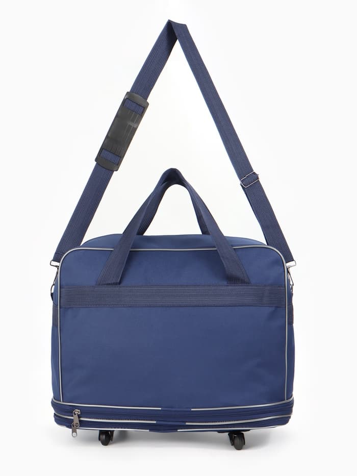 Сумка дорожная 20" на 4 колёсах, отдел на молнии, с увеличением, наружный карман, длинный ремень, синяя