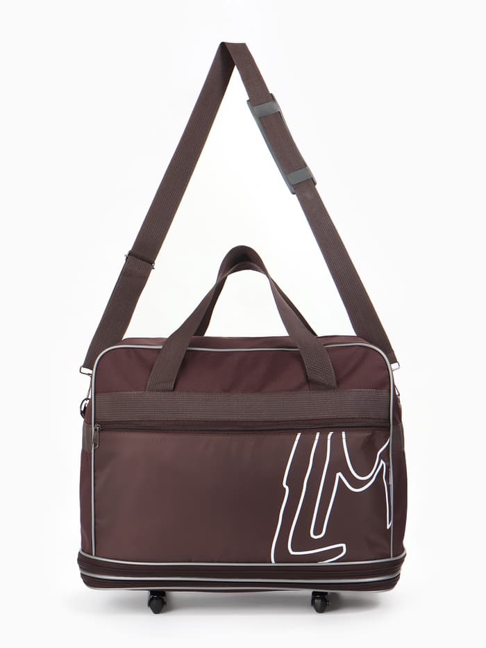 Сумка дорожная 20" на 4 колёсах, отдел на молнии, с увеличением, наружный карман, длинный ремень, коричневая