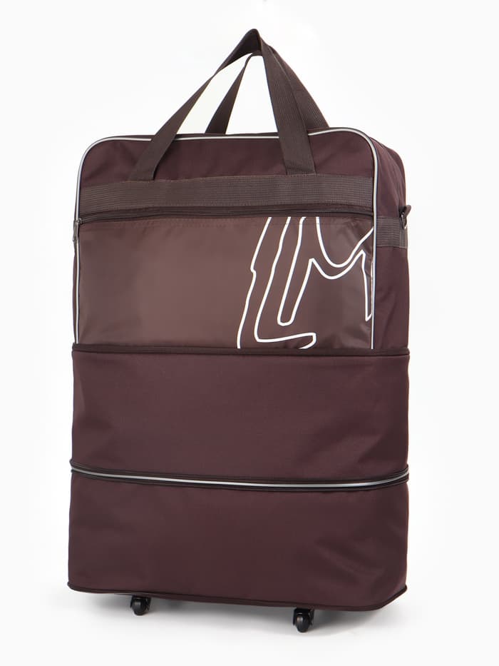 Сумка дорожная 20" на 4 колёсах, отдел на молнии, с увеличением, наружный карман, длинный ремень, коричневая