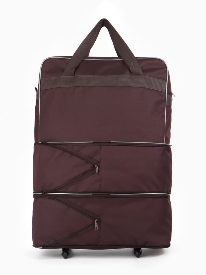 Сумка дорожная 20" на 4 колёсах, отдел на молнии, с увеличением, наружный карман, длинный ремень, коричневая