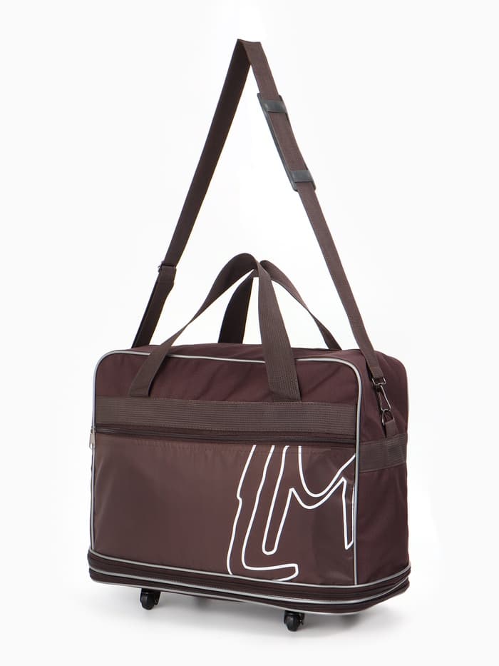 Сумка дорожная 20" на 4 колёсах, отдел на молнии, с увеличением, наружный карман, длинный ремень, коричневая