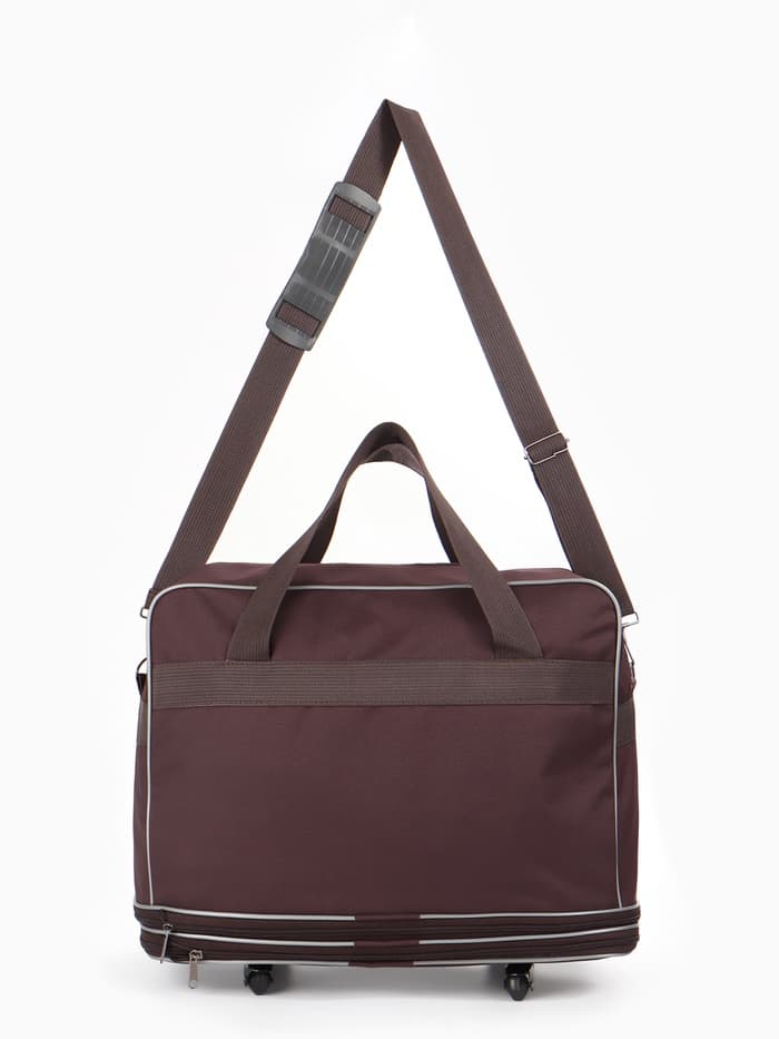 Сумка дорожная 20" на 4 колёсах, отдел на молнии, с увеличением, наружный карман, длинный ремень, коричневая