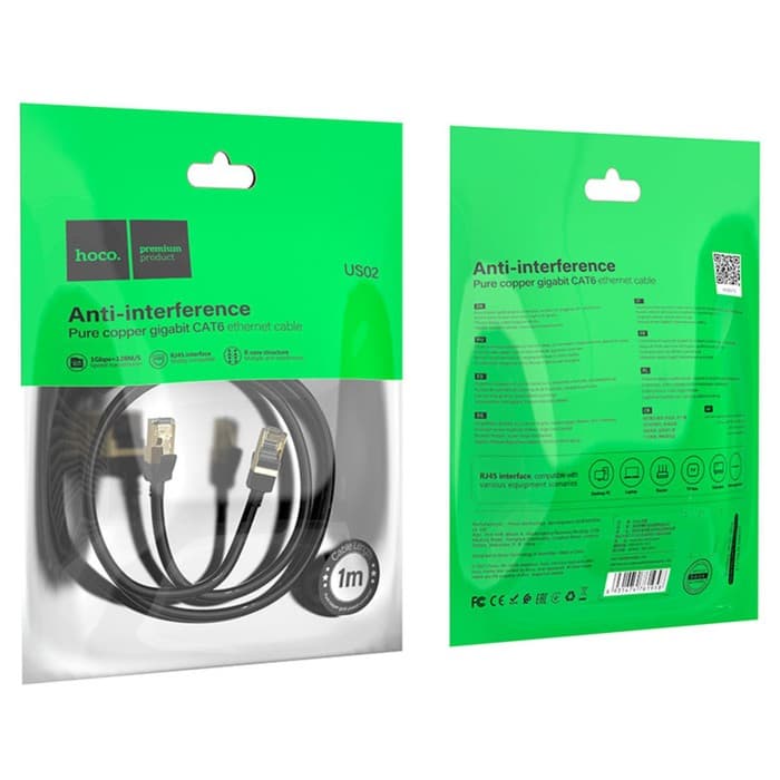 Патч-корд Hoco US02, RJ45-RJ45 1 м, чёрный