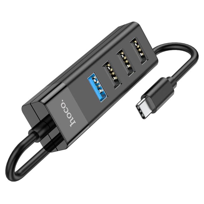 Адаптер Hoco HB25, 4 в 1, Type-C to USB3.0/USB2.0×3, длина кабеля 30 см, чёрный