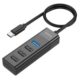 Адаптер Hoco HB25, 4 в 1, Type-C to USB3.0/USB2.0×3, длина кабеля 30 см, чёрный