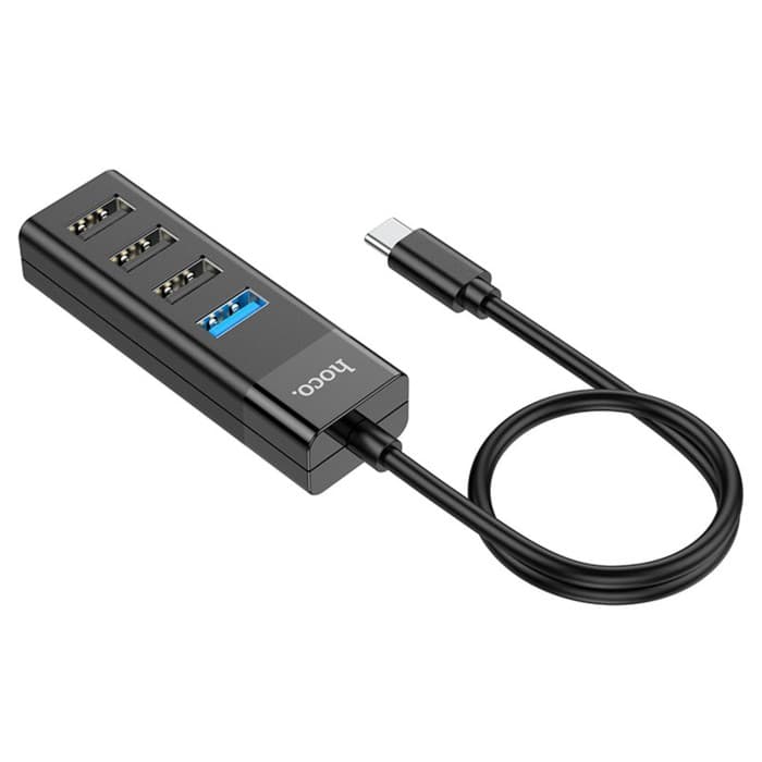 Адаптер Hoco HB25, 4 в 1, Type-C to USB3.0/USB2.0×3, длина кабеля 30 см, чёрный