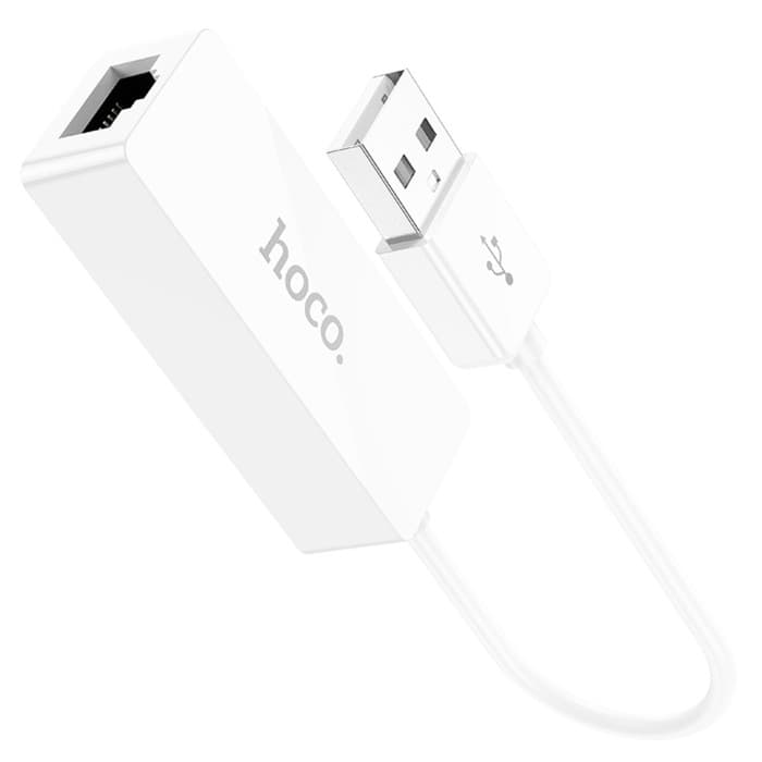 Адаптер Hoco UA22, USB-A - ethernet (100 Мб), 15 см, белый