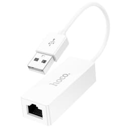 Адаптер Hoco UA22, USB-A - ethernet (100 Мб), 15 см, белый