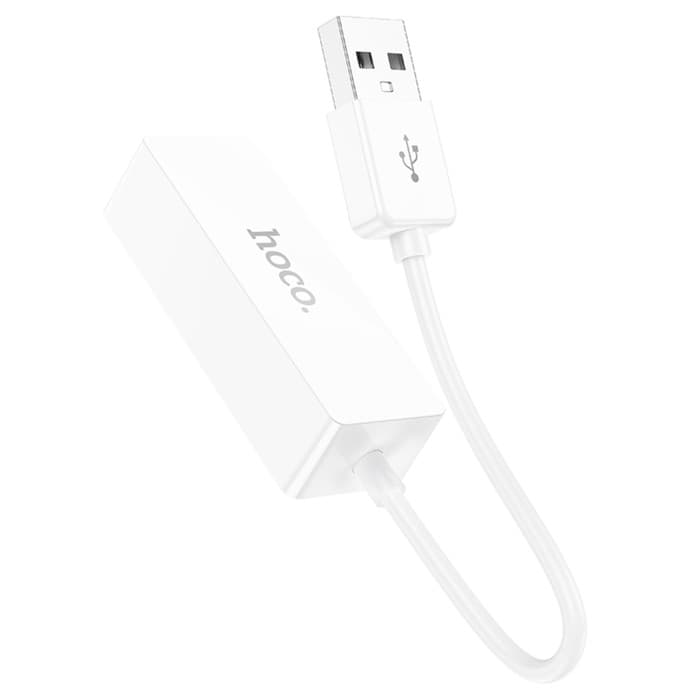 Адаптер Hoco UA22, USB-A - ethernet (100 Мб), 15 см, белый
