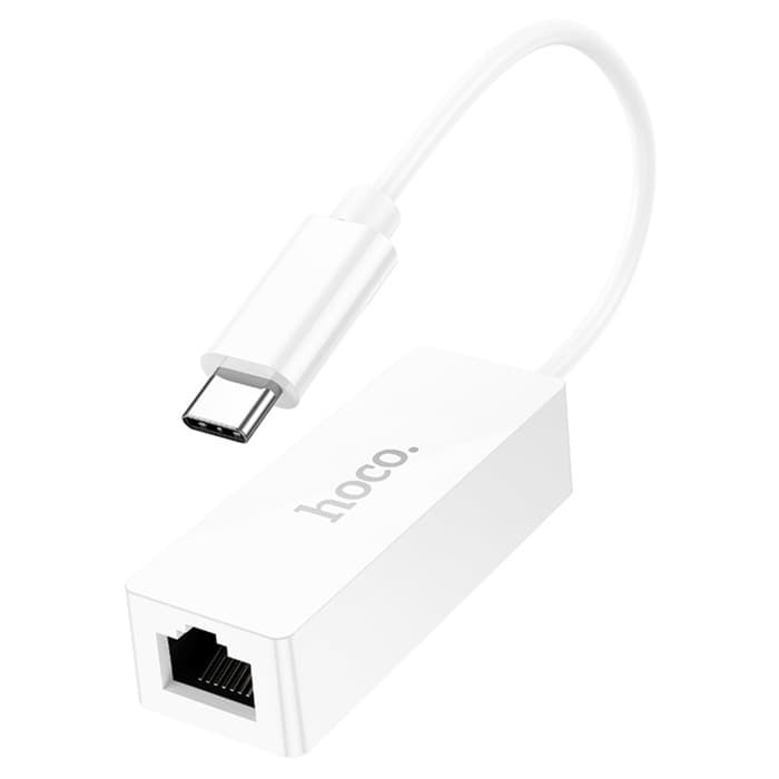 Адаптер Hoco UA22, Type-C - ethernet (100 Мб), 15 см, белый