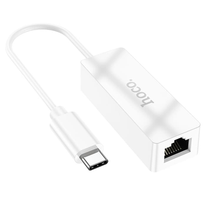 Адаптер Hoco UA22, Type-C - ethernet (100 Мб), 15 см, белый