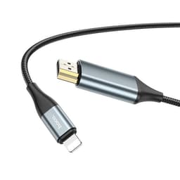 Адаптер Hoco UA15, Lightning - HDMI, 2 м, алюминиевый сплав + плетёный провод, серый