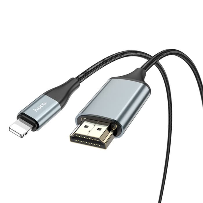 Адаптер Hoco UA15, Lightning - HDMI, 2 м, алюминиевый сплав + плетёный провод, серый
