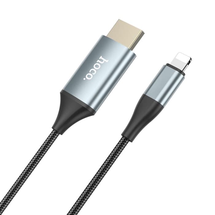 Адаптер Hoco UA15, Lightning - HDMI, 2 м, алюминиевый сплав + плетёный провод, серый