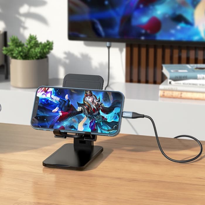 Адаптер Hoco UA15, Lightning - HDMI, 2 м, алюминиевый сплав + плетёный провод, серый