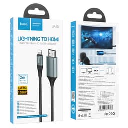 Адаптер Hoco UA15, Lightning - HDMI, 2 м, алюминиевый сплав + плетёный провод, серый