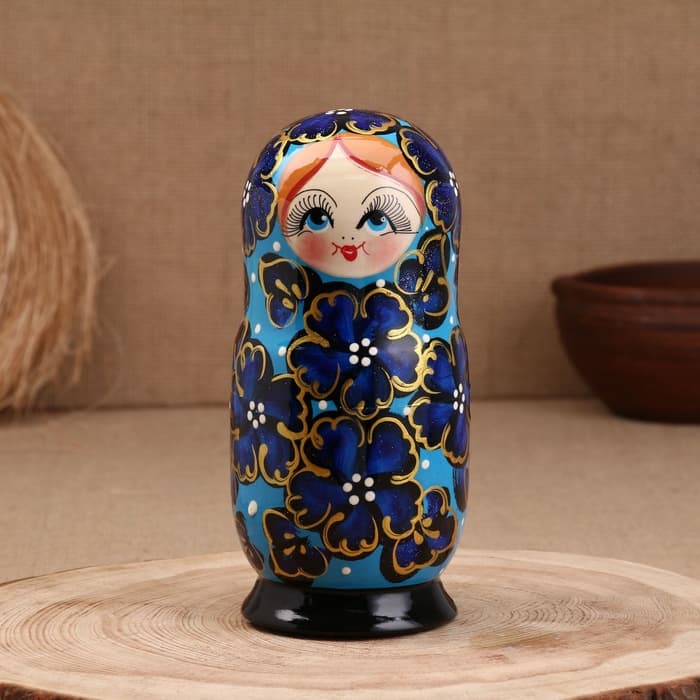 Матрёшка дерево «Ромашка», синяя, 5-кукольная, 19 см