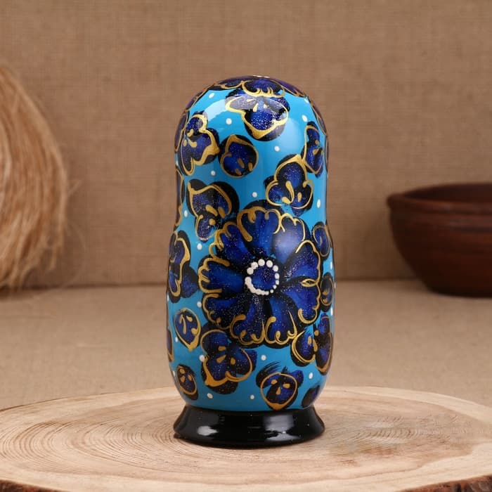 Матрёшка дерево «Ромашка», синяя, 5-кукольная, 19 см