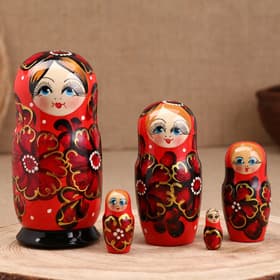 Матрёшка дерево «Ромашка», красная, 5-кукольная, 16 см