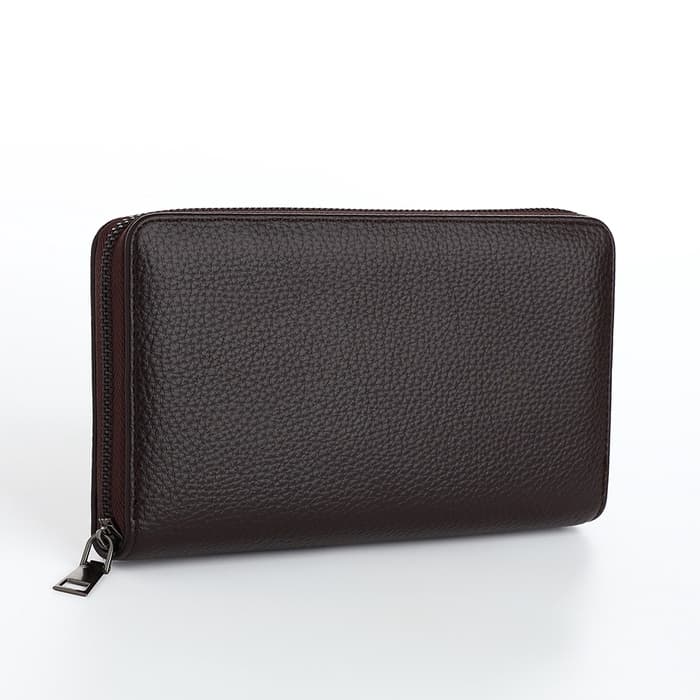 Портмоне-клатч мужской на молнии, отдел для купюр, карт, монет, коричневое