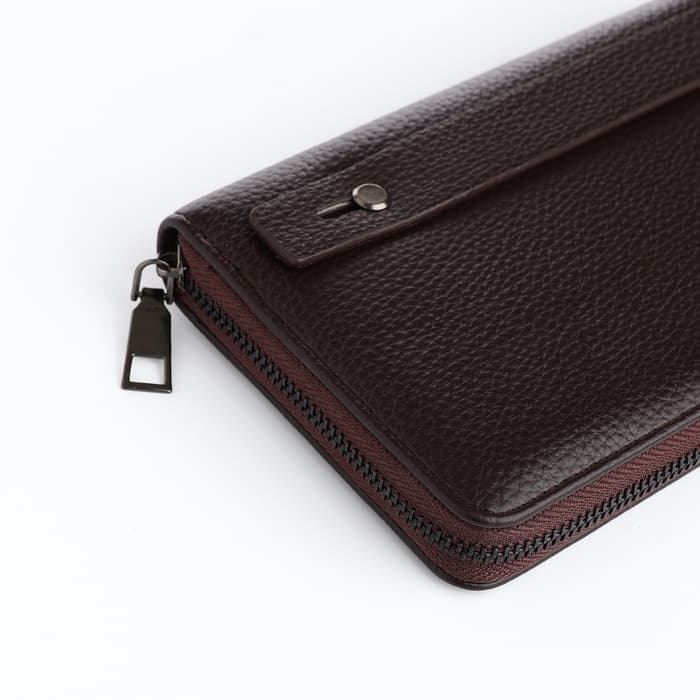Портмоне-клатч мужской на молнии, отдел для купюр, карт, монет, коричневое