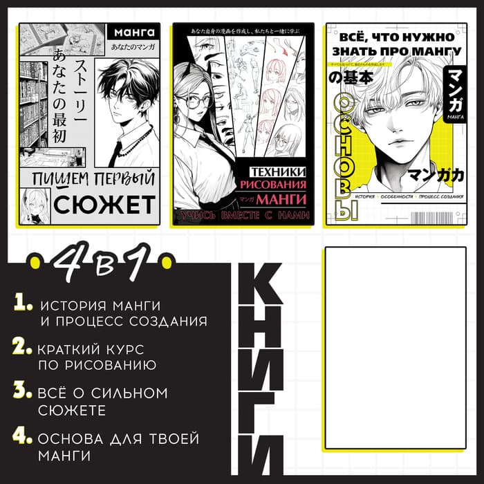 Книги «Учимся рисовать аниме и мангу», набор 4в1, А5, 6+