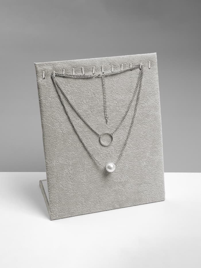 Подставка для кулонов, цепочек, браслетов QF, 12 крючков 20×10×25 см, бархатная, серая