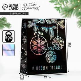 Пакет подарочный новогодний голографический «С Новым годом», S 12×15×5.5 см