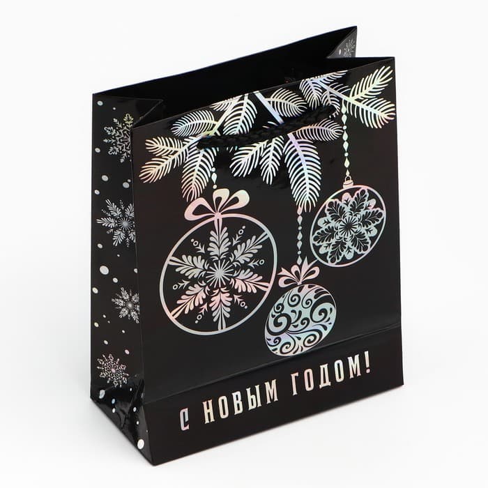 Пакет подарочный новогодний голографический «С Новым годом», S 12×15×5.5 см