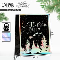 Пакет новогодний подарочный голографический «С Новым годом», S 12×15×5.5 см