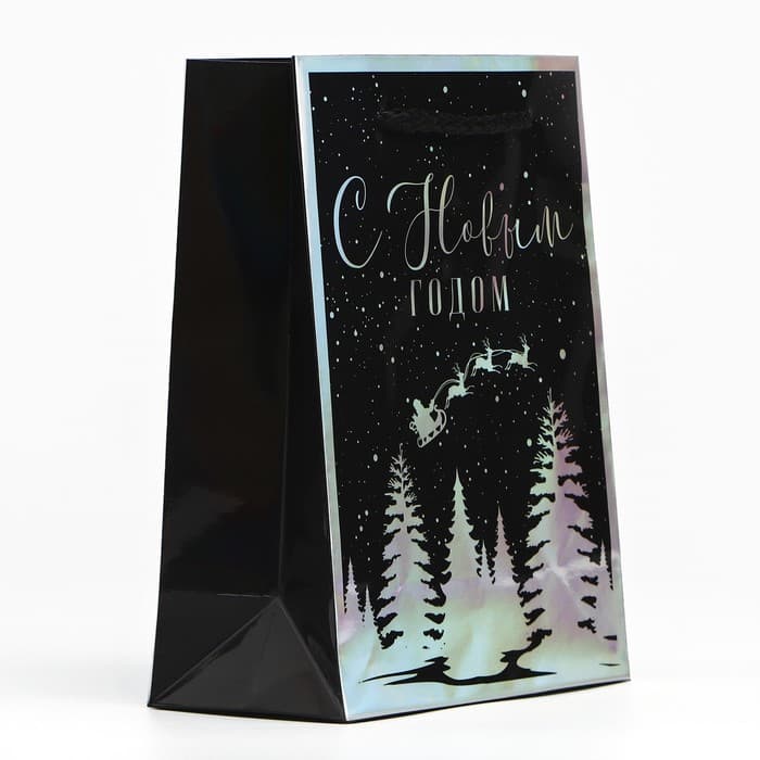 Пакет новогодний подарочный голографический «С Новым годом», S 12×15×5.5 см