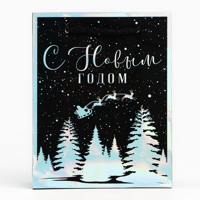 Пакет новогодний подарочный голографический «С Новым годом», S 12×15×5.5 см