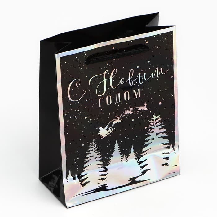 Пакет новогодний подарочный голографический «С Новым годом», S 12×15×5.5 см